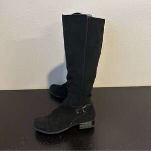 Cathy Jean Black Suede Leather Tall Heeled Boots